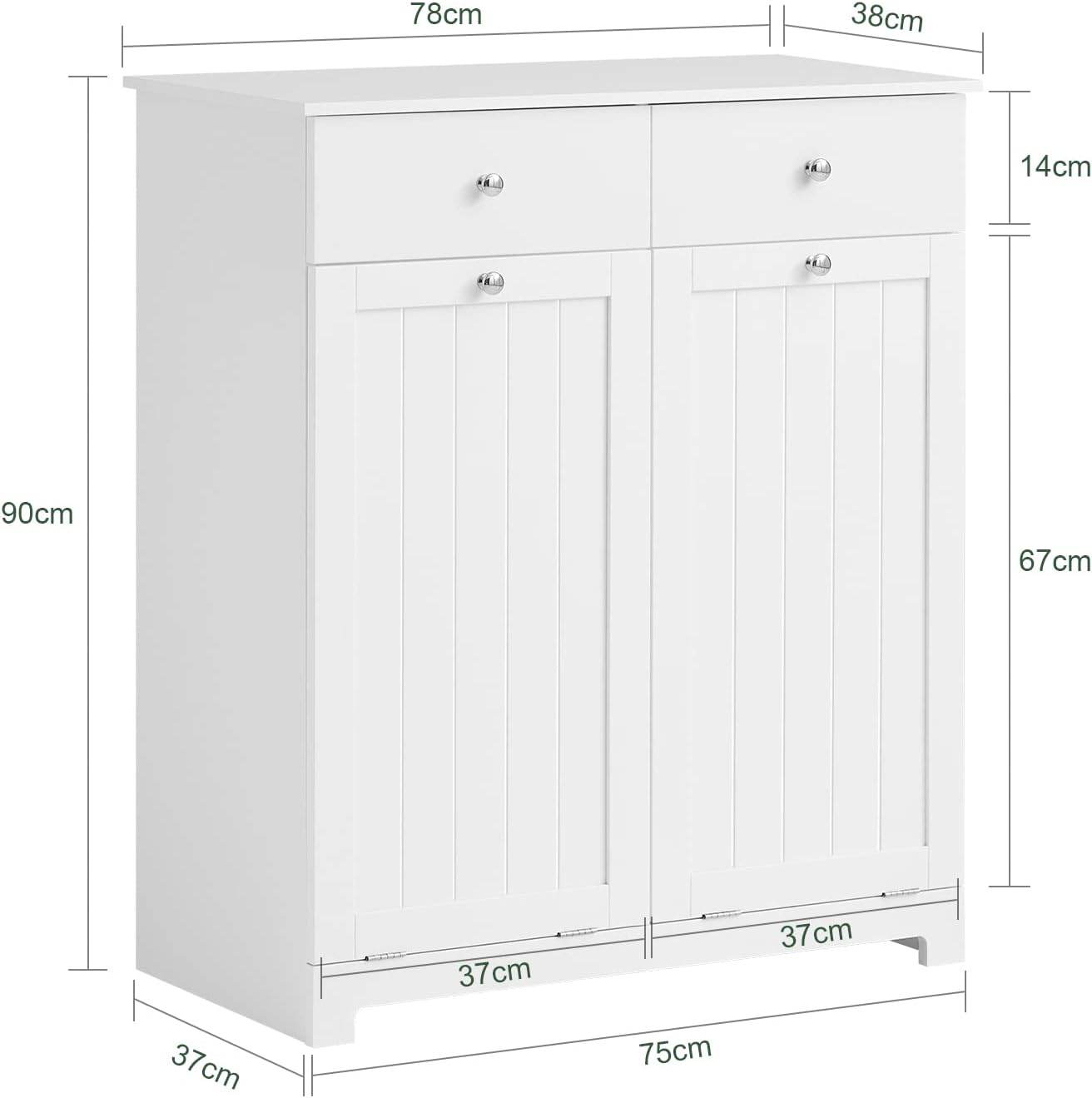 Wäscheschrank mit 2 Wäschesäcke | Wäschesammler | Wäschekorb Weiss BZR33-W - Palo24