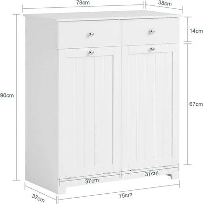 Wäscheschrank mit 2 Wäschesäcke | Wäschesammler | Wäschekorb Weiss BZR33-W - Palo24