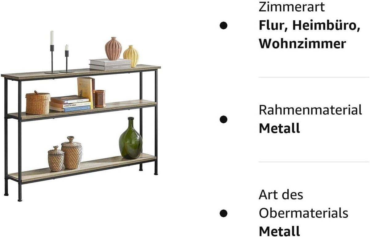Konsolentisch mit 3 Ablagen | Flurtisch | Beistelltisch Metall | FSB49-PZ - Palo24
