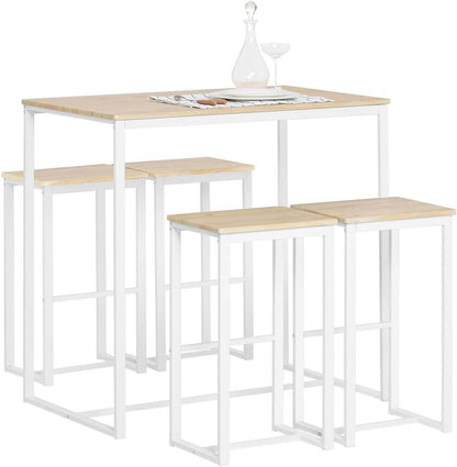 Bartisch mit 4 Hockern | Bartisch set | Stehtisch | 5-teilig | weiß-natur | OGT15-WN - Palo24