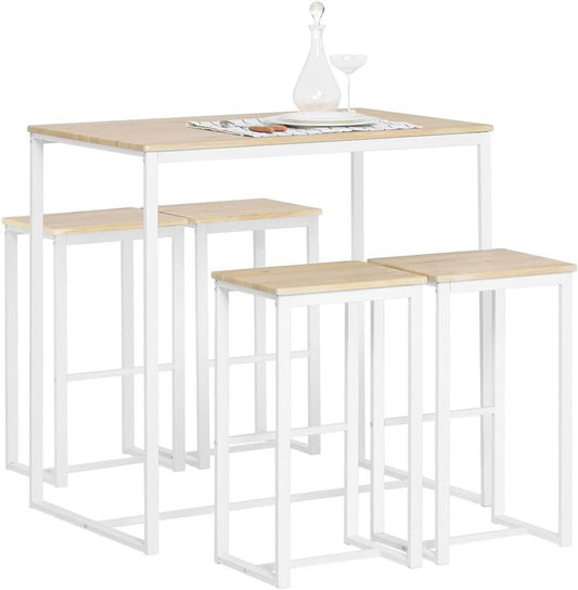 Bartisch mit 4 Hockern | Bartisch set | Stehtisch | 5-teilig | weiß-natur | OGT15-WN - Palo24