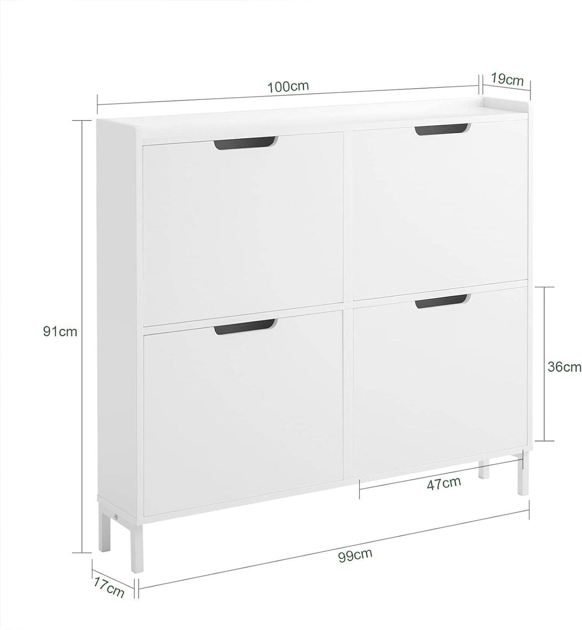 Schuhkipper | Schuhschrank mit 4 Klappen | Schuhkommode Weiss FSR100-W - Palo24