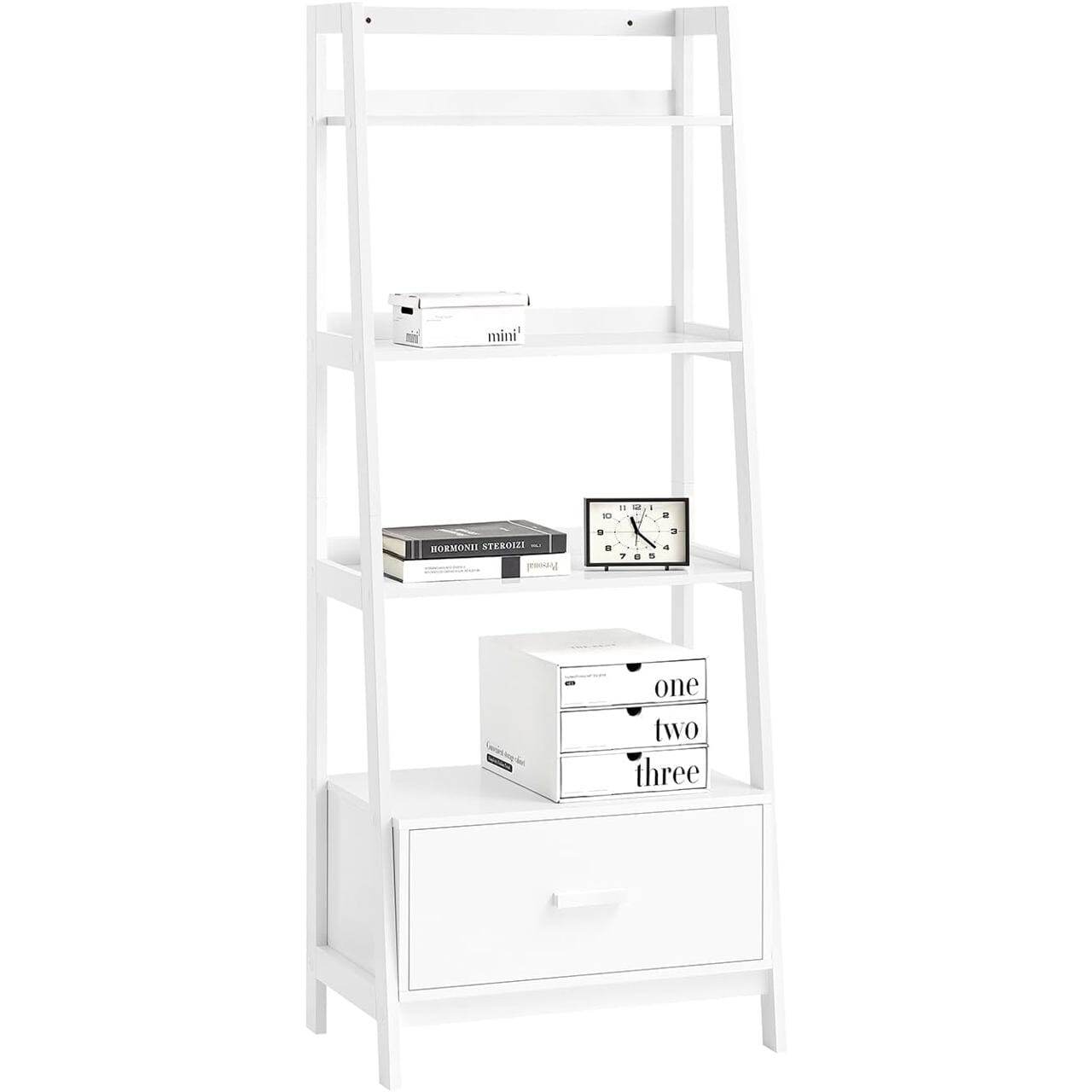 Leiterregal Weiss | Bücherregal mit Schubladen | Standregal Holz - Palo24