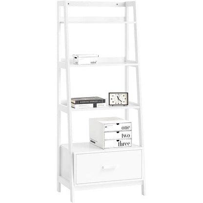 Leiterregal Weiss | Bücherregal mit Schubladen | Standregal Holz - Palo24