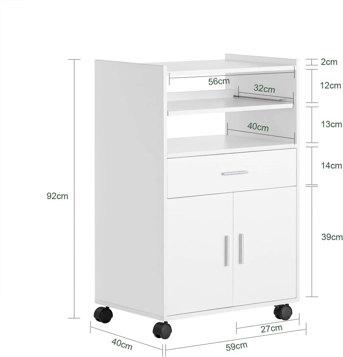 Küchenschrank | Mikrowellenschrank | Rollschrank Weiss FSB09-W - Palo24
