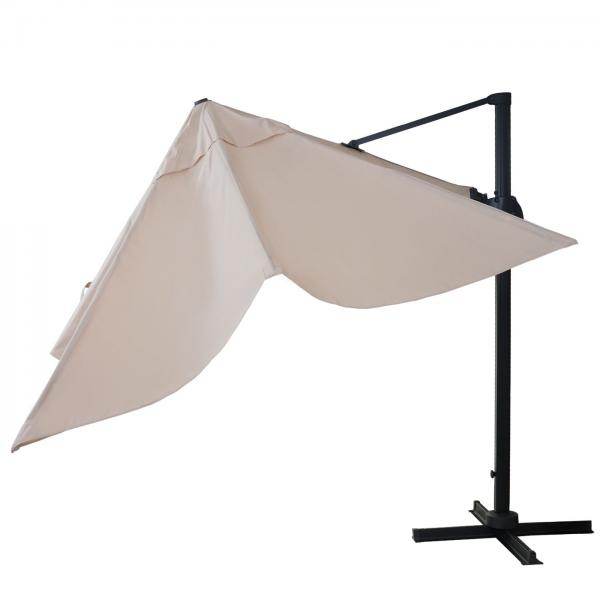 Gastronomie-Ampelschirm HWC-A96, 3x3m (Ø4,24m) schwenkbar, Polyester Alu/Stahl 23kg ~ creme mit Ständer, drehbar - Palo24