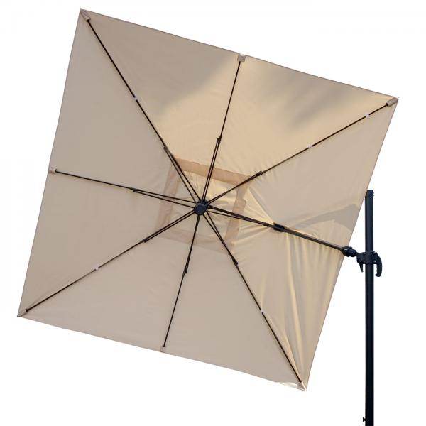 Gastronomie-Ampelschirm HWC-A96, 3x3m (Ø4,24m) schwenkbar, Polyester Alu/Stahl 23kg ~ creme mit Ständer, drehbar - Palo24