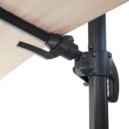 Gastronomie-Ampelschirm HWC-A96, 3x3m (Ø4,24m) schwenkbar, Polyester Alu/Stahl 23kg ~ creme mit Ständer, drehbar - Palo24