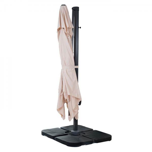 Gastronomie-Ampelschirm HWC-A96, 3x3m (Ø4,24m) schwenkbar, Polyester Alu/Stahl 23kg ~ creme mit Ständer, drehbar - Palo24
