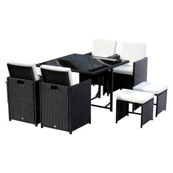 Polyrattan Essgruppe 21 tlg. Rattan Sitzgruppe 4 Stühle 4 Hocker inkl. Kissen - Palo24