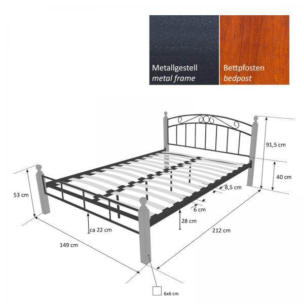 Metallbett 140x200 Bettgestell Doppelbett - Palo24