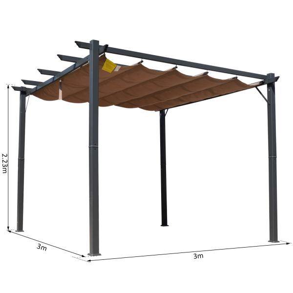 Pergola Pavillon Terrassenüberdachung mit Schiebedach Garten Alu Kohlegrau+Kaffeebraun 3x3x2,23 m - Palo24