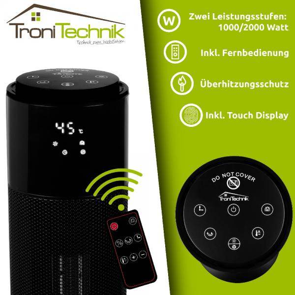 Turm-Keramikheizer 2-Stufig 1000 / 2000 Watt 2kW TT-KH-073 - Palo24