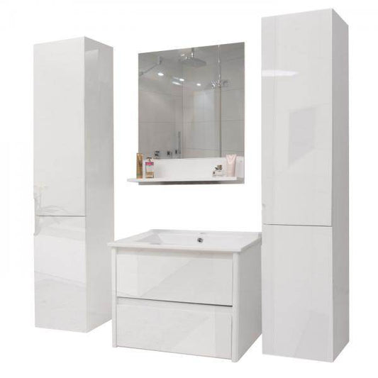 Badezimmerset HWC-B19, Waschtisch Wandspiegel 2x Hängeschrank, hochglanz ~ weiss - Palo24