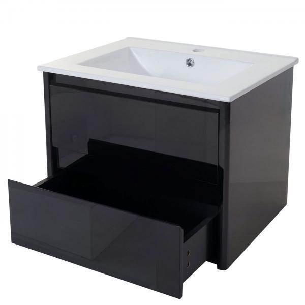 Badezimmerset HWC-B19, Waschtisch Spiegelschrank Hängeschrank, hochglanz ~ schwarz - Palo24