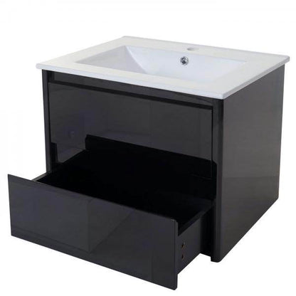 Badezimmerset HWC-B19, Waschtisch Wandspiegel 2x Hängeschrank, hochglanz ~ schwarz - Palo24
