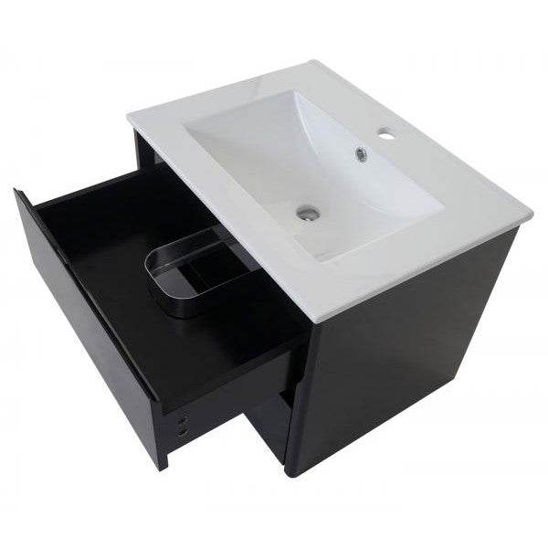 Badezimmerset HWC-B19, Waschtisch Spiegelschrank Hängeschrank, hochglanz ~ schwarz - Palo24