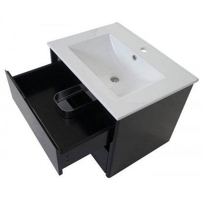 Badezimmerset HWC-B19, Waschtisch Spiegelschrank Hängeschrank, hochglanz ~ schwarz - Palo24