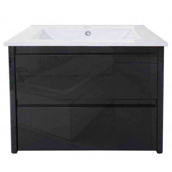 Badezimmerset HWC-B19, Waschtisch Wandspiegel 2x Hängeschrank, hochglanz ~ schwarz - Palo24