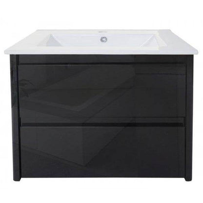 Badezimmerset HWC-B19, Waschtisch Wandspiegel 2x Hängeschrank, hochglanz ~ schwarz - Palo24