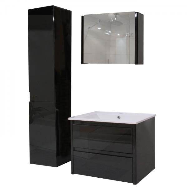 Badezimmerset HWC-B19, Waschtisch Spiegelschrank Hängeschrank, hochglanz ~ schwarz - Palo24