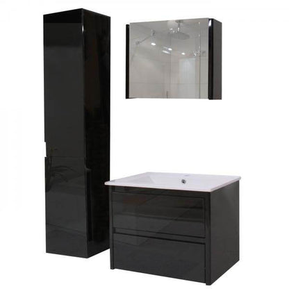 Badezimmerset HWC-B19, Waschtisch Spiegelschrank Hängeschrank, hochglanz ~ schwarz - Palo24