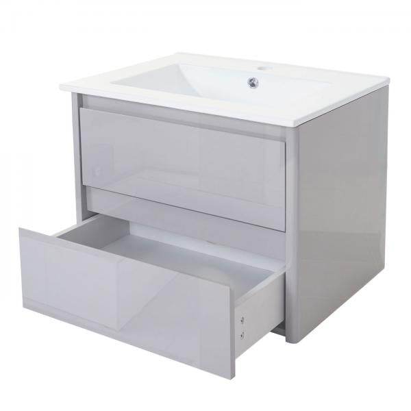 Badezimmerset HWC-B19, Waschtisch Spiegelschrank Hängeschrank, hochglanz ~ grau - Palo24