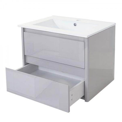 Badezimmerset HWC-B19, Waschtisch Spiegelschrank Hängeschrank, hochglanz ~ grau - Palo24