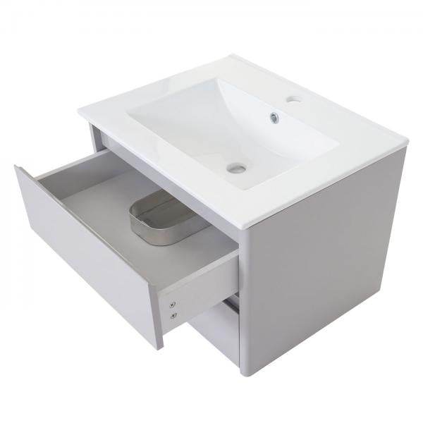 Badezimmerset HWC-B19, Waschtisch Spiegelschrank Hängeschrank, hochglanz ~ grau - Palo24