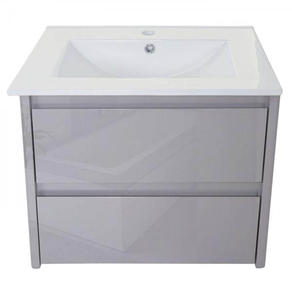 Badezimmerset HWC-B19, Waschtisch Spiegelschrank Hängeschrank, hochglanz ~ grau - Palo24