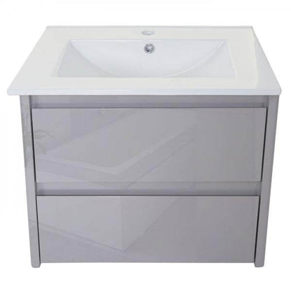 Badezimmerset HWC-B19, Waschtisch Spiegelschrank Hängeschrank, hochglanz ~ grau - Palo24