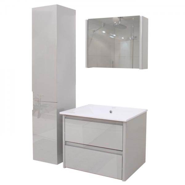 Badezimmerset HWC-B19, Waschtisch Spiegelschrank Hängeschrank, hochglanz ~ grau - Palo24