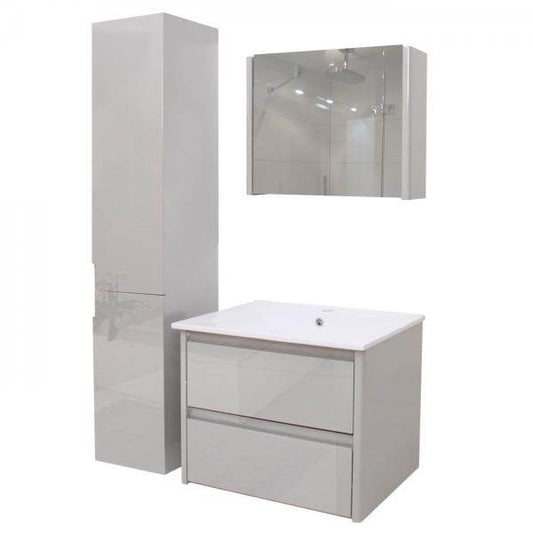 Badezimmerset HWC-B19, Waschtisch Spiegelschrank Hängeschrank, hochglanz ~ grau - Palo24