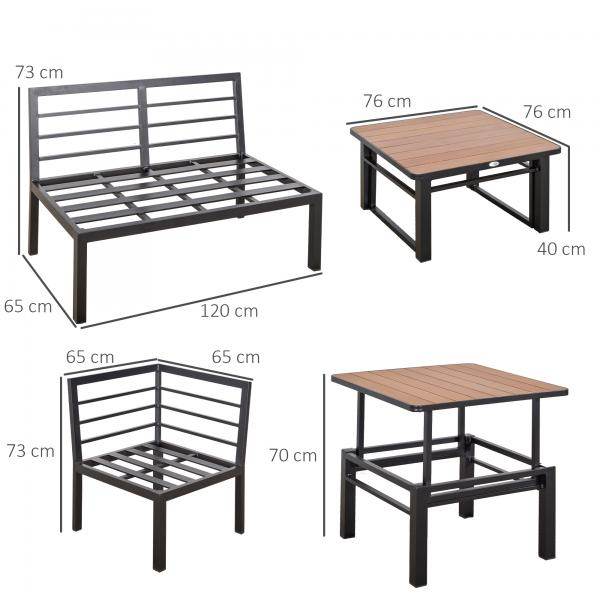 4-tlg. Gartengarnitur Set Sitzgruppe Couchtisch Sofa mit Kissen Aluminium Grau - Palo24