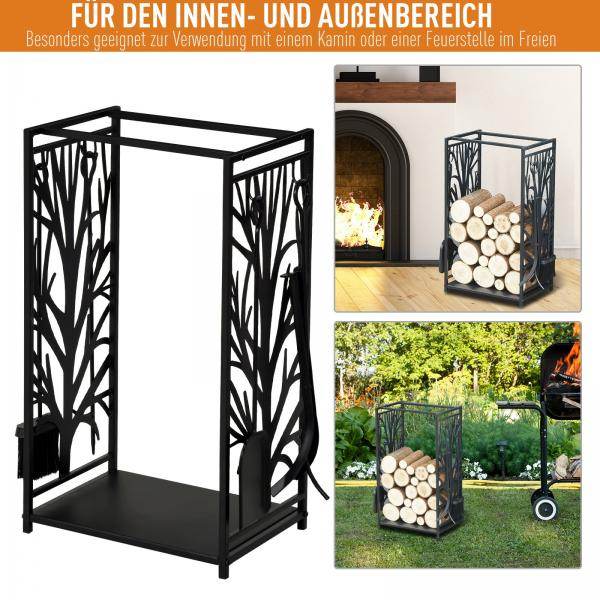 Kaminholzständer Kaminbesteck Erhöhtes Brennholzregal Feuerholzablage Stahl - Palo24