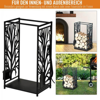 Kaminholzständer Kaminbesteck Erhöhtes Brennholzregal Feuerholzablage Stahl - Palo24