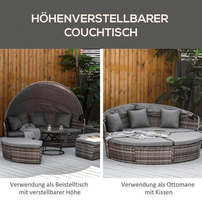 5-tlg. Rattan Sonneninsel Loungegruppe mit Sonnendach grau - Palo24