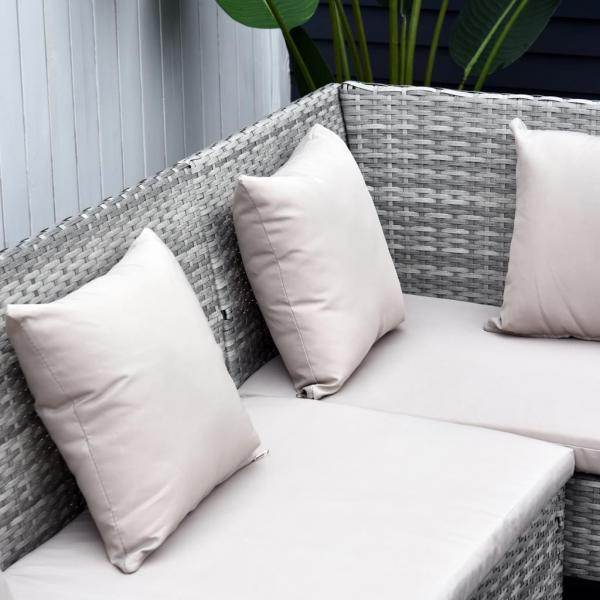 5-tlg. Sitzgruppe Set Rattan mit Esstisch 2 Fußhocker Metall Grau - Palo24