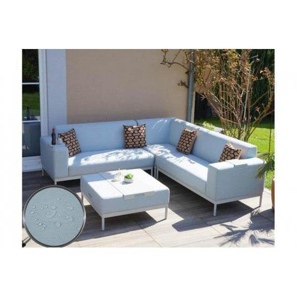 Alu-Garten-Garnitur HWC-C47, Sofa, Outdoor Stoff/Textil ~ blau mit Ablage, Kissen braun - Palo24