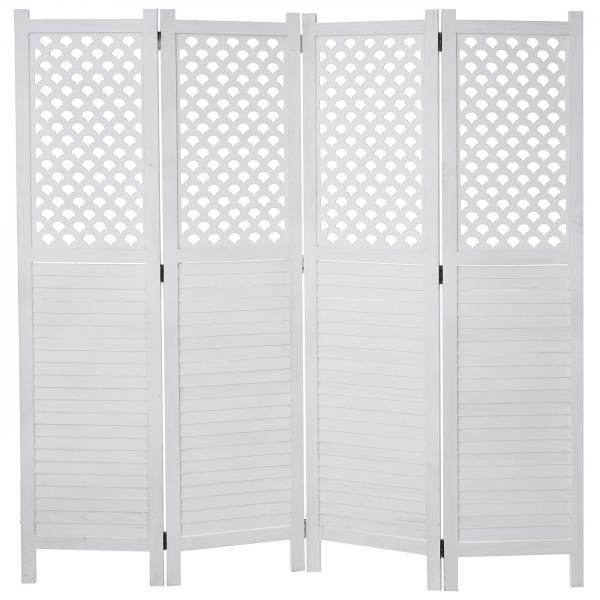 Paravent HWC-A84, Raumteiler Trennwand Sichtschutz, Ornamente 170x161cm ~ weiß - Palo24