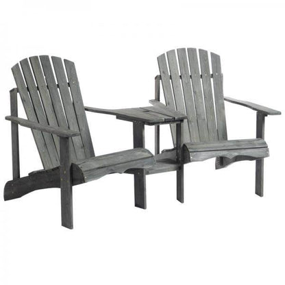 Adirondack Gartenstuhl mit Tisch und Schirmloch 2 Sitzer Gartensessel Sitzgruppe Massivholz Grau - Palo24