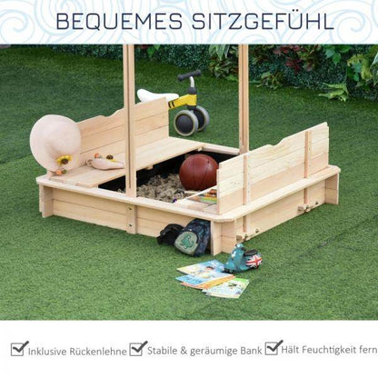 Sandkasten Sandkiste aus Holz mit Dach abnehmbar Rücklehnen verstellbar Tannenholz Natur - Palo24