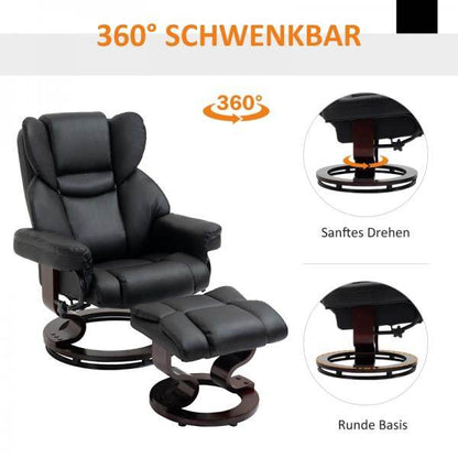 Relaxsessel mit Hocker, Liegefunktion, drehbar, bis 160 kg, schwarz - Palo24