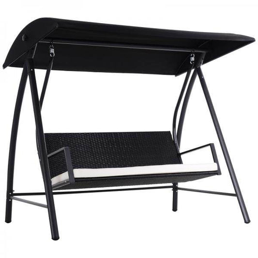 Hollywoodschaukel 3-Sitzer mit Dach Polyrattan Schwarz - Palo24