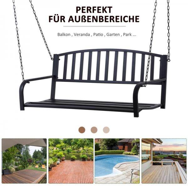 Hängebank 2-Sitzer Gartenschaukel Schaukelbank Schwebebank mit Ketten Metall Schwarz - Palo24