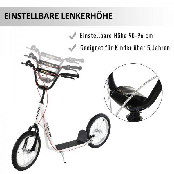 Kinderroller Scooter Tretroller Cityroller Kickscooter Kickboard mit Luftreifen Faltbar 16 Zoll Weiss - Palo24