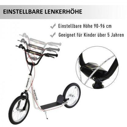 Kinderroller Scooter Tretroller Cityroller Kickscooter Kickboard mit Luftreifen Faltbar 16 Zoll Weiss - Palo24