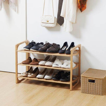 Schuhregal für 9 Schuhpaare, 3 Etagen, erhöhte Kanten, Bambusholz, 76 x 33 x 51 cm - Palo24