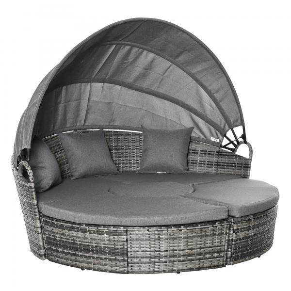 5-tlg. Rattan Sonneninsel Loungegruppe mit Sonnendach grau - Palo24