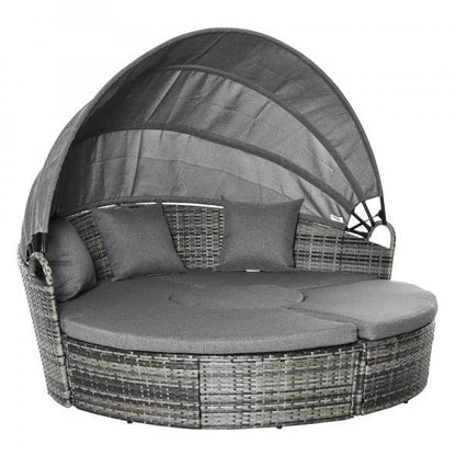 5-tlg. Rattan Sonneninsel Loungegruppe mit Sonnendach grau - Palo24